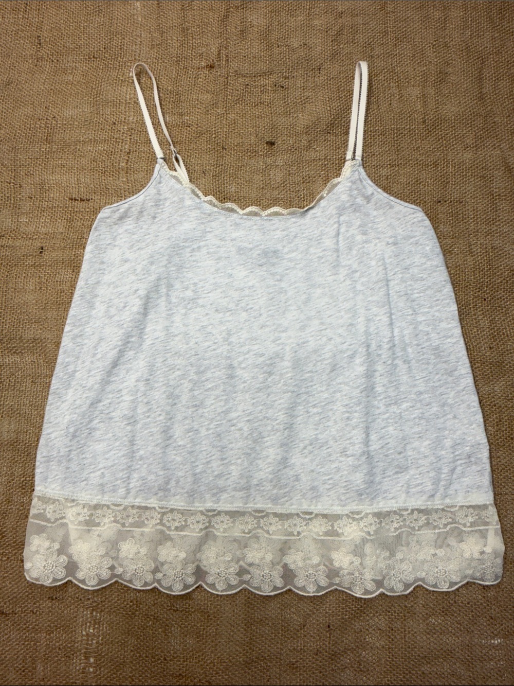 Y2K American Eagle Heather Grey Coquette Floral Lace Hem Cami Top Sz M
